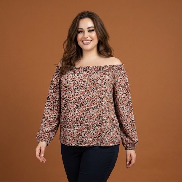 Michael Kors Tops - EUC Michael Kors Women’s Black Red Floral Off-Shoulder Top Blouse - Size L